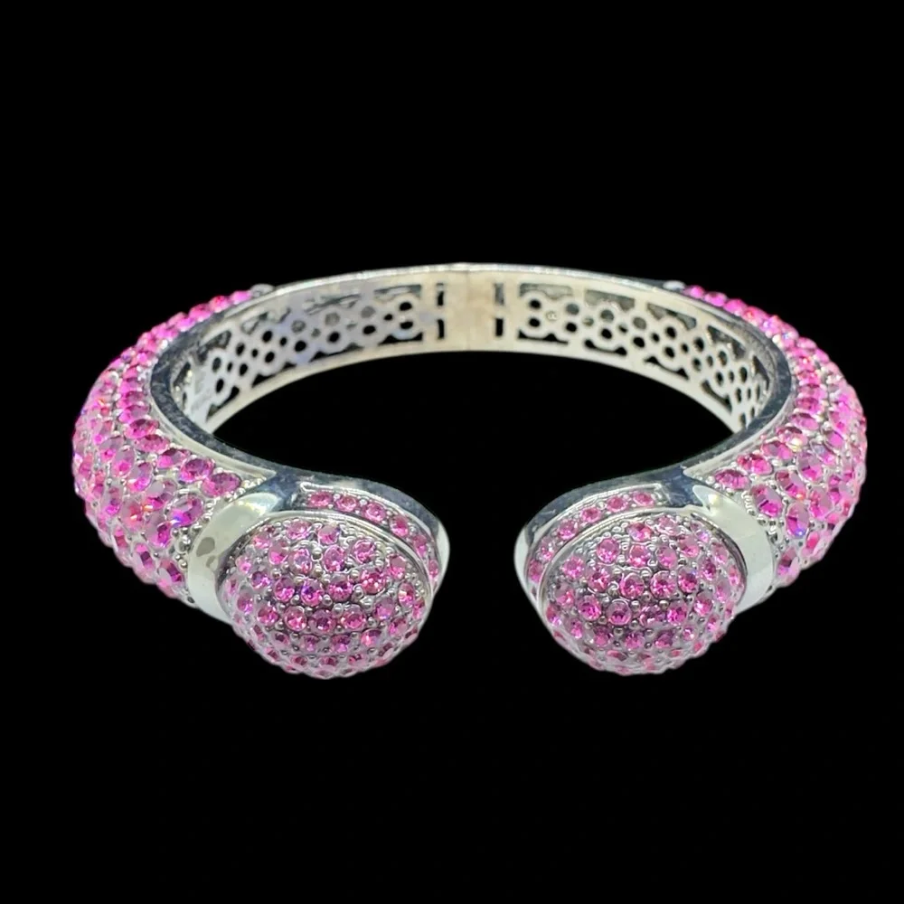 Vintage Joan Boyce "Kissable" Fuchsia/Pink Pave Crystal Cuff Bracelet - Picture 4 of 14